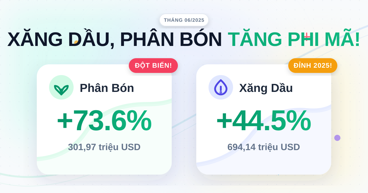 Nhập khẩu hàng hoá tháng 6/2025: Xăng dầu, phân bón tăng mạnh