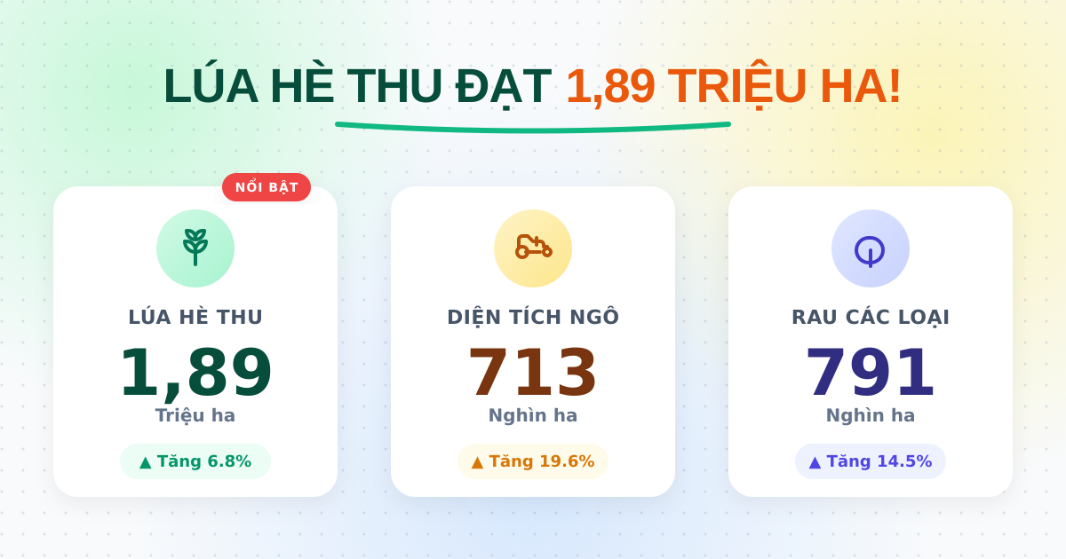 Tình hình trồng trọt tháng 7/2025: Lúa hè thu đạt 1,89 triệu ha