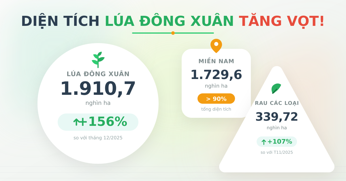 Tình hình trồng trọt tháng 1/2026: Đẩy mạnh lúa Đông Xuân